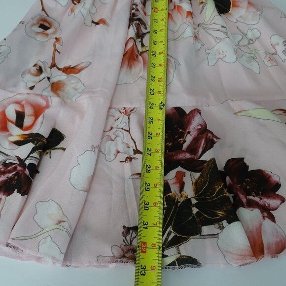 Boohoo Floral Crepe Smock Dress Women Size 12 Pink Tiered Short Sleeve NEW - Picture 10 of 10